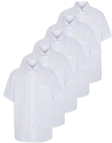 UniMark Pack of 5 Short Sleeve Shirt School Uniform Boys | School Shirts Boys White & Light Blue | Men Workwear Comfortable Shirts (White, 15-16 Years)