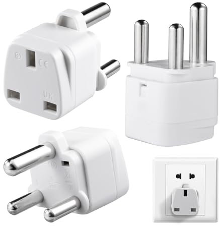 3 PCS UK to South Africa Plug Adapter, South Africa Power Adapter, International Travel Adapter UK 3 Pin Converter Plug for South Africa Pakistan Namibia Botswana Swaziland Bhutan Type M (White)