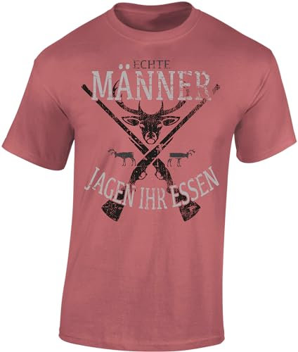 Baddery Jäger T-Shirt Herren - Echte Männer jagen Ihr Essen - Jagd Tshirt - Geschenk Kleidung Zubehör (Altrot L)