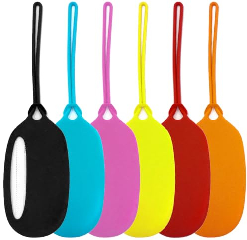 Aieino Lot de 6 étiquettes de bagage en silicone, étiquettes sécurisées pour valise avec nom et adresse, carte d'identité, étiquette de sac à main, accessoires de voyage pour valise, bagages, sacs à