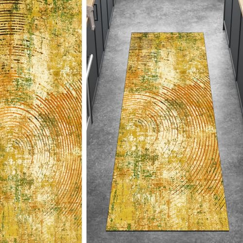 Ymural Läufer Flur rutschfest Teppich Küche 50x80CM Gelb Teppichläufer rutschfest Lang Abstrakt Teppichmatten Meterware Kurzflor Polyester Korridor Schlafzimmer, Anpassbar Breite 40-120cm