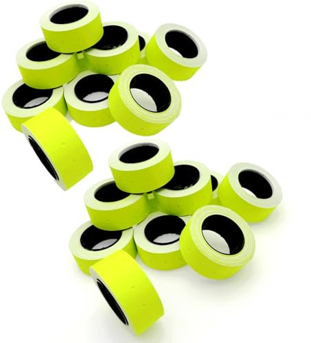 JZK Lot de 20 rouleaux de 10 000 étiquettes de prix jaune fluo pour pistolet de prix, 21 mm x 12 mm, étiquettes de prix en papier, 500 pièces par rouleau