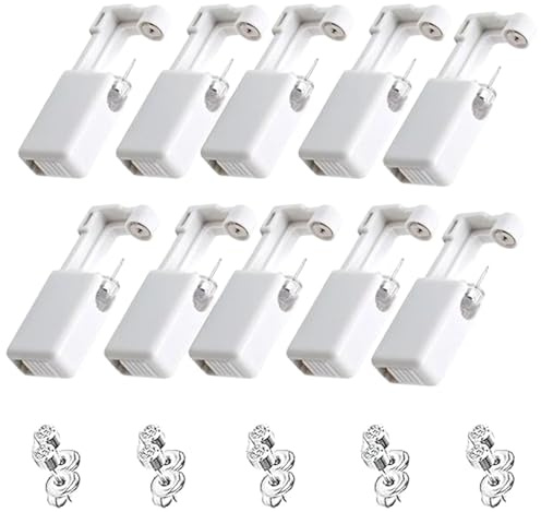 10 PCS Self Ear Piercing Kit - Painless Ear Piercing Gun With Studs (White)