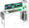 Bestier 155CM Bureau de Jeu avec Prises, Bureau d'ordinateur avec Compartiments de Rangement, éclairage LED, Table avec Crochet pour Casque pour la Maison, Petit Espace, en Fibre de Blanc