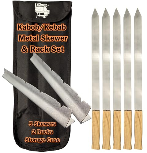 Juego de pinchos de acero inoxidable de alta calidad, soportes y estuche, ideal para brochetas Shish Kabob para parrilla, brochetas de barbacoa, kebabs, churrasco, picanha, pinchos de espada brasileña