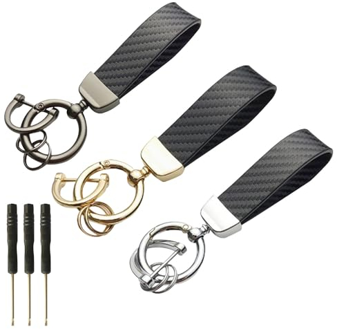 ZEACCT 3er-Pack Auto-Schlüsselanhänger aus Kohlefaser, Schlüsselbund aus Mikrofaserleder, Kommt mit 3 Schraubendrehern, für Autoschlüssel, Hausschlüssel, Hängepuppen – 3 Farben