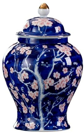 MagiDeal Vase à fleurs en céramique, décoration de boîte à thé, Pot de stockage de Temple de gingembre de Type chinois ancien pour café sucre cuisine d'hôtel, Base bleue