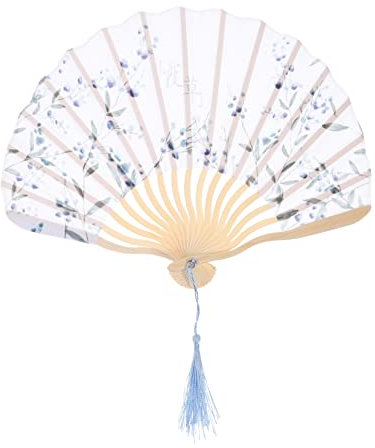 PRETYZOOM Japanese Geisha Fan 1pc Hand-held Paddle Fan Japanese Wall Fan with Bamboo Handle Decorative Fan Elegant Wedding Fan with Bamboo Handle Folded Fan Portable Wooden Student Use