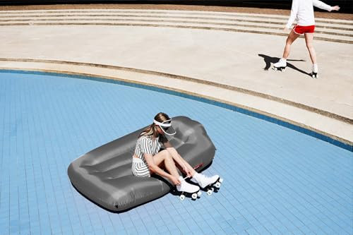 Fatboy® Lamzac L Inflatable Sofa/Bean Bag/Sofa, Steel Grey Hammock Filled with Air, for Outdoor Beach, Garden or Pool, 195 x 112 x 50 cm