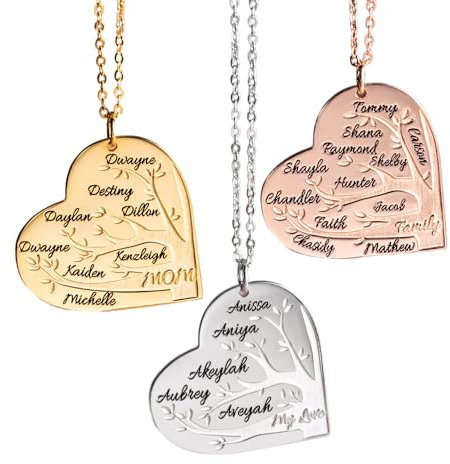Personalised Name Family Tree Necklace Mothers Day Necklace Grandma Necklace Custom Name Tree of Life Pendant Gift for Mom Sterling Silver Grandmother Necklace Mothers Day Gift