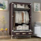 Anmas Power Canvas Wardrobe with 3 Drawers - Portable Closet with Hanging Rail and Shelves, 90x45x170cm Wardrobe for Bedroom, Dark Coffee