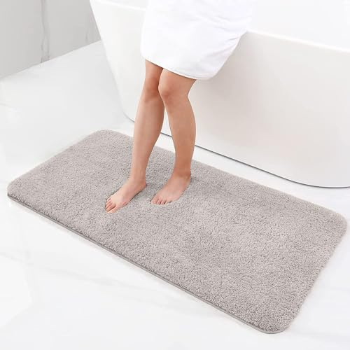 smiry Microfiber Bath Mat 60 x 120 cm, Non-Slip Super Absorbent Bathroom Mat, Extra Soft Machine Wash and Dry, Non-Shedding Bath Mats For Bathroom, Light Grey