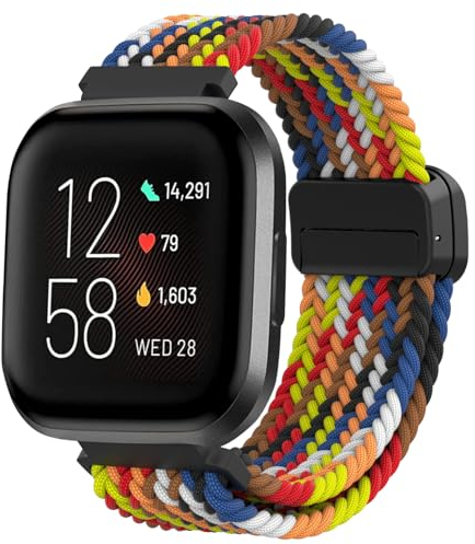 Armband Kompatibel mit Fitbit Versa 2/Fitbit Versa/Versa Lite/Versa SE, Doppelmagnet Einstellbar Nylon Ersatzarmband, Schnell Trocknendes Breathable Sportarmband, Armbänder für Männer und Frauen