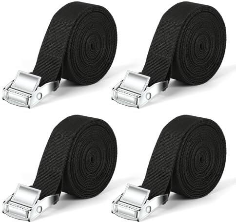 IAZZCO Tie Down Straps with Buckle: 25MM X 2.5M Adjustable Ratchet Straps Loading Capacity Cargo Straps for Motorcycles/Car/Trailer/Household (4PCS/Black)