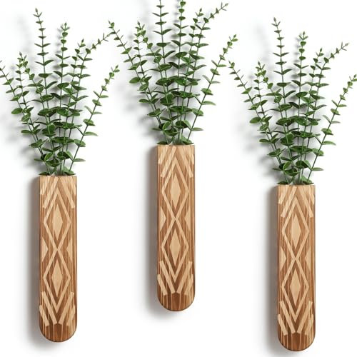 WEWEOW Wall Planter, Geometric Pattern Wall Vase for Living Room and Bathroom Decor, 3 Pack Hanging Planter for Holding Dried Flowers and Faux Greenery, Modern Farmhouse Decor