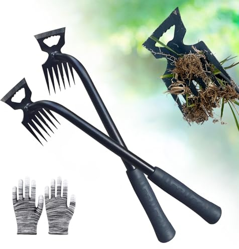 2 Stück Gartenjäter-Werkzeuge, 2024 neues Unkraut-Artefakt, Unkrautentfernungswerkzeug, Manganstahl, Unkrautentfernung, 6 Zähne, Doppelzweck, manuelles Unkrautziehwerkzeug für Hof und Garten (schwarz)