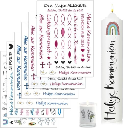 Kerzentattoos, TaufkerzeKerzensticker,Taufe Deko,Kerzen Dekorieren Kerzen beschriften für Taufkerze basteln,Perfekte Dekoration für einzigartige Taufkerzen und handgemachte Kunstwerke 6 Stück