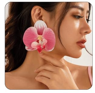 Bethynas Large Butterfly Orchid Flower Stud Earrings Artificial Phalaenopsis Orchid Floral Dangle Drop Earrings Bridal Beach Party Ear Jewelry for Women, Plastic, No Gemstone