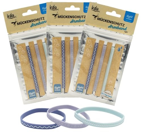 kda Mückenschutzarmband Light 3er Sparset - Silikon Mückenarmband Camping Wandern 3er Set (3x Ocean)