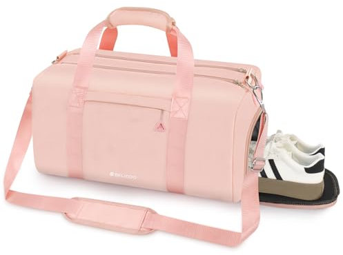BELICOO Sporttasche Damen, 35 L Faltbare Reisetasche mit Schuhfach & Nassfach, Kleine Herren Weekender für Urlaub, Sport und Schwimmbad, wasserdichte Gym Bag Handgepäck Tasche Krankenhaustasche, Rosa