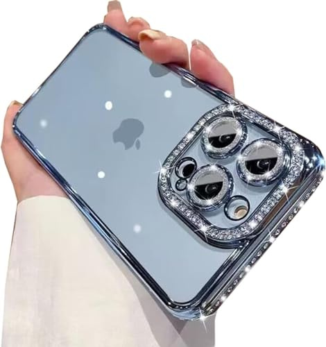 PIXFAB Case for iPhone 16, Diamond Glitter Phone Case [Ultra Slim] Scratch Resistant Sparkle Bling Gel Rubber Soft Skin Silicone [Protective Case] Clear Cover for iPhone 16 - Blue