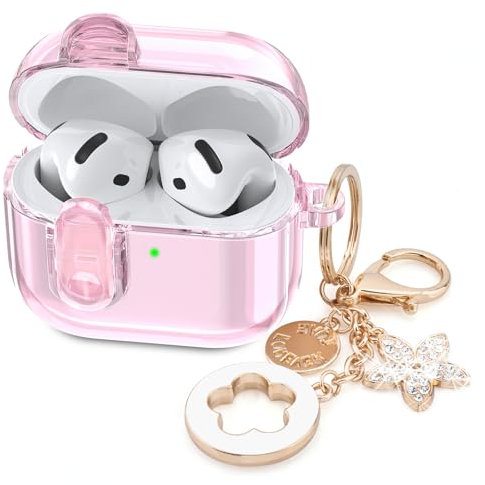 VISOOM Schutzhülle mit Sicherheitsverschluss, transparent, kompatibel mit niedlichen Apple-Airpods-4-Hüllen 2024, Damen, weiches TPU, transparent, für iPod 4. Generation, iPods 4, Ohrhörer-Hülle