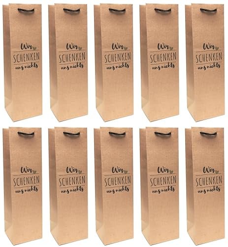 10 Stück Premium Flaschentasche - Wir schenken uns nichts - Natur Schwarz Papier Geschenktüte Flaschentüte