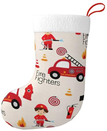 Weihnachtsstrümpfe, Motiv: Kleine Jungen und Mädchen in Feuerwehrleuten, Weihnachtsstrümpfe, Kamin, hängende Dekoration für Urlaub, Party, Familie