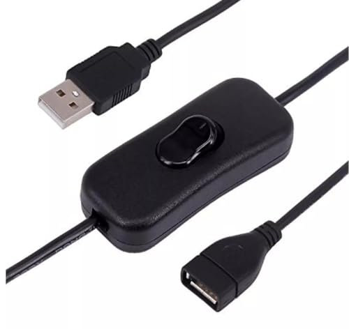 TECHZOCO Cable USB con Interruptor de Encendido/Apagado para Tiras LED, Lámpara, Ventilador - Extensor con ON/Off, 30 cm, Negro