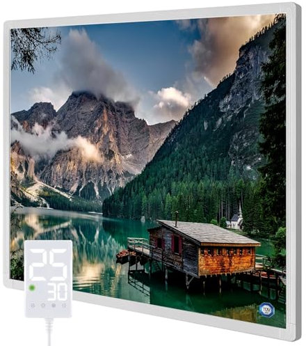 Hocosyme Infrarotheizung Bild 300 Watt, Infrarotheizung Wandmontage mit Thermostat, Wochentimer - Elektroheizung mit Überhitzungsschutz - TÜV - Lake.