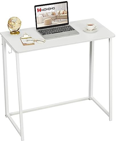 WOHOMO Kleiner Klappschreibtisch Weiß, 100 cm Klappschreibtisch Einfache Montage, Kleiner Klappschreibtisch Klein, Schmaler Schreibtisch für Home Office, Arbeitszimmer, Weiß