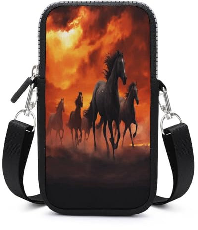 FZQVSWTX Kleine Crossbody-Handytasche für Frauen, bedruckte kleine Handytasche mit verstellbarem Riemen, bestes Geschenk für Frauen, Pferde rot leuchtende Wolken, Einheitsgröße