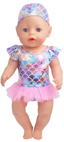 NHQZ Puppen Zubehör, Puppenkleidung, Schwimm-Set für Puppen, Badeanzug und Badekappe, für Badespaß an heißen Sommertagen, Rosa, 1 Stück