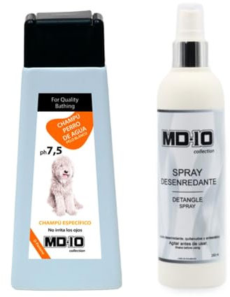 Pack Rutina Limpieza - Champú para Perro de Agua Español Blanco 300ml + Spray Desenredante e Hidratante para Perros sin Aclarado 300ml - Rutina Higiene Completa para Perro de Agua - MD10 Collection