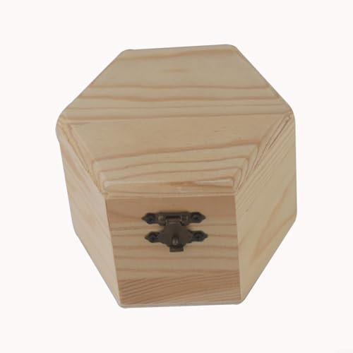Gettimore Sechseckige Aufbewahrungsbox aus Holz, Schmuckbehälter, Hochzeitsgeschenk, Halter, DIY, Handwerk, Dekoration, Organizer (12 x 10,5 x 6,5 cm)