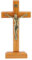 HOBBIESAY Standing Cross 19.5cm Wooden Tabletop Cross Ornament Standing Dark Orange Wooden Wall Cross with Stand Crucifix Cross Decoration for Home Decor