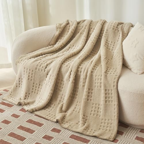 TFCIOD Manta Mullida con Patrón Jacquard 3D, Manta Suave de Sofá, Mantas para Cama, Cobija Ligera para La Cama, El Sofá, Adecuada para Todas Las Estacioness (Caqui, 100x150cm)
