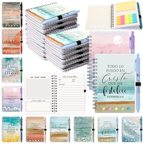 Kosiz 20 Sets Christian Bible Verse Spiral Notebooks and Ballpoint Pens Church Religious Pocket Journal Notepad Gifts for Bible Study Group Supplies Mother's Day Believers(Watercolor,Nature)