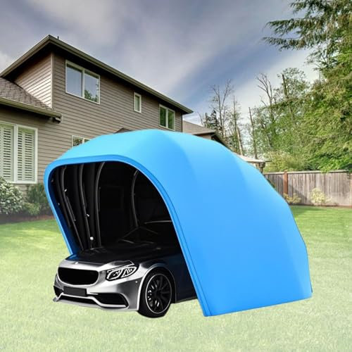 MOFGOE Garage Pliable Mobile Semi-Automatique, Abri Voiture en Acier Inoxydable, Auvent De Voiture Rétractable Hydraulique, Tente De Fête De Garage Portable,Bleu,19 * 8.2 * 8ft
