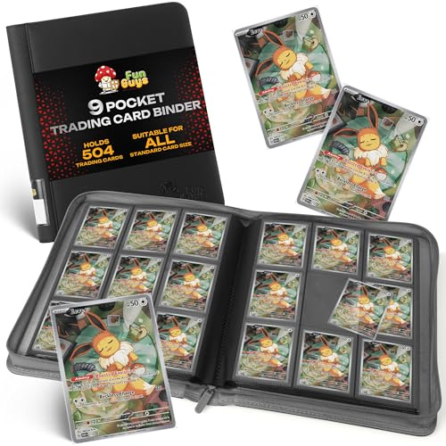 FunGuys Trading Card Binder, 9 Pocket, 504 Side Loading Sports Card Collection Binder for Yugioh, MTG, TCG