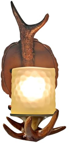 WLBHWL Wandlampe Aus Hirschhorn Im Antiken Stil, Rustikale Wandleuchter Aus Geweih, Mit Schirm Aus Milchglas, Rustikale Wandleuchte Für Zuhause Im Wohnzimmer, Innenbereich, Bauernhaus-Dekoration