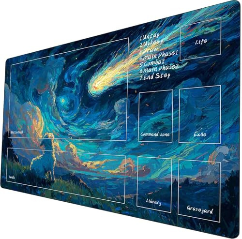 MTG Playmat 24x14 Zoll rutschfest mit Drachen Design genähte Kanten Glatte Oberfläche Gummibasis TCG Spielmatte inkl Aufbewahrungstasche (Meteor with Combat Zone)