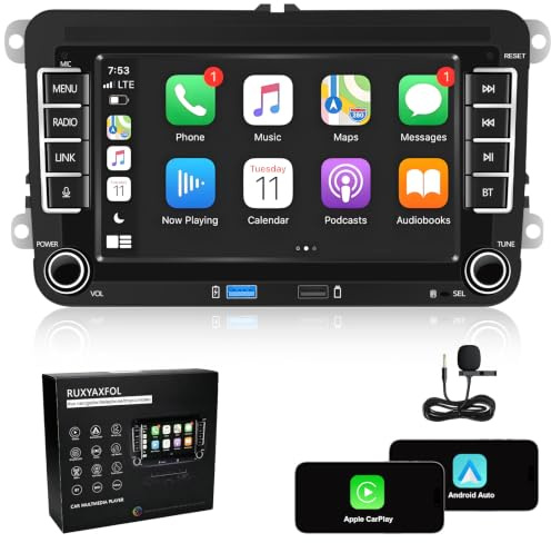 Autoradio Linux para VW Golf 5/6 Passat Skoda Polo Jetta – Arranque en 3s | Pantalla IPS de 7, CarPlay inalámbrico y Android Auto AM/FM/RDS DSP USB Bluetooth micrófono s en el volante –listo para usar