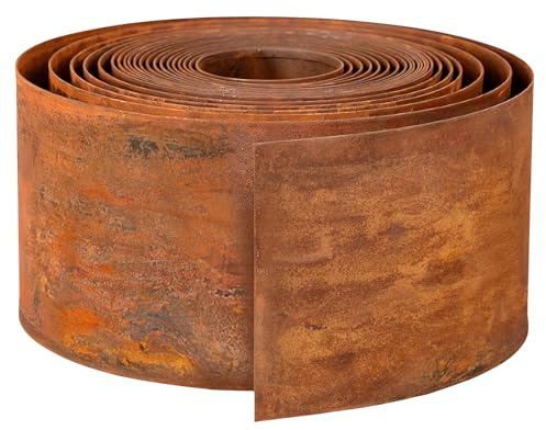 Rasenkante aus Cortenstahl 10 m, Cortenstahl Rasenkante Metall 15 cm hoch | Beeteinfassung aus Metall, rund blumenbeet umrandung Beetumrandung mit Rost Rasenkanten Mähkante für Garten Dekoration