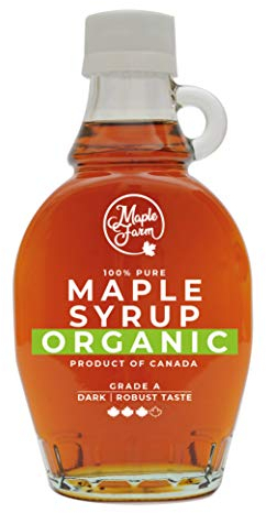 MapleFarm - Sirop d'érable pur BIOLOGIQUE canadien Grade A (Goût foncé, robuste) - 189 ml (Lot de 1) - Sirop d'érable pur - jus d'érable biologique