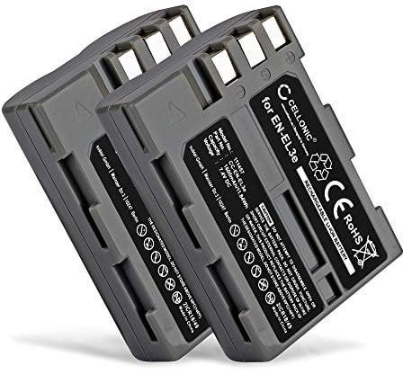 CELLONIC, Battery for Camera compatible with Nikon EN-EL3e, D90, D80, D700, D50, D200, D300 (7.4V, 1600mAh) 2 Pieces