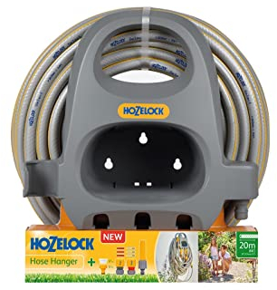 HOZELOCK - Starter Wall Hose Kit 20 m : Complete Kit with Fittings, Nozzle and 20 m Select Hose, with Optimized Storage Space, Ready for Use [2364 0000], Yellow & Grey