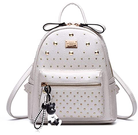 AINUOEY Damen Rucksack Taschen Frauen Elegant Tasche Stadtrucksack Rucksackhandtasche Vintage PU-Leder 76601 1-teilig set Nicht-Gerade Weiss