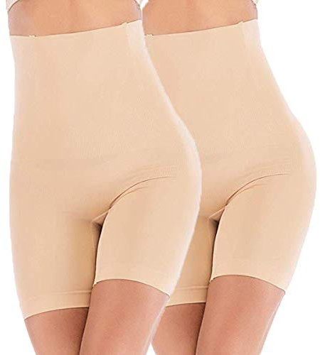 ANGOOL Culottes Sculptantes Femme Taille Haute Minceur Gainante Amincissante Ventre Plat Invisible Panty Abdominale Récupération Slip, 2pcs Lot Beige, S