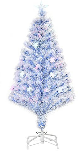 HOMCOM 4FT Artificial Fibre Optic Christmas Tree Seasonal Decoration w/LED Lights Pre-Lit Easy Store White Blue